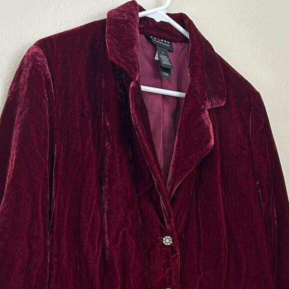Vintage Axcess Crushed velvet blazer rhinestone buttons velour party burgundy L - Picture 6 of 12